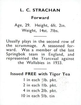 1937 International Tea (NZ) Ltd (Tiger Tea) Springbok Rugby Players in NZ #NNO Lukas Strachan Back
